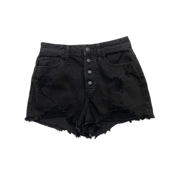 Hollister Women’s High Rise Mom Jean Shorts Distressed Black Size 26 - Picture 2 of 9